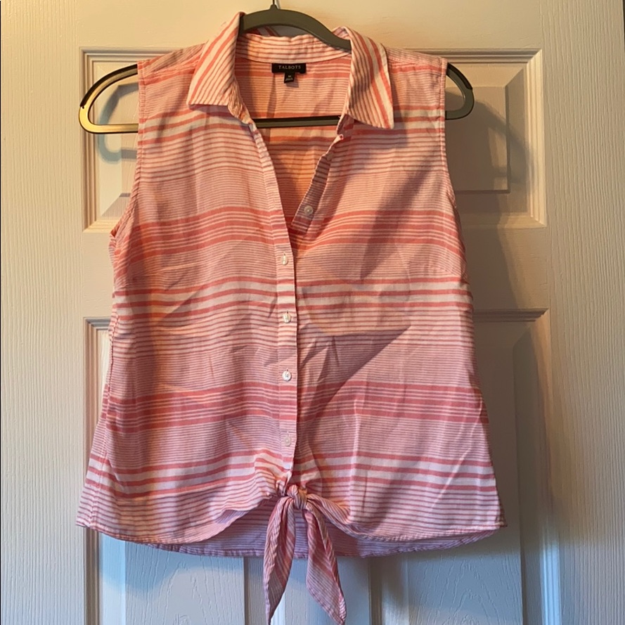 Talbots 100% Cotton Button-Down Sleeveless Top